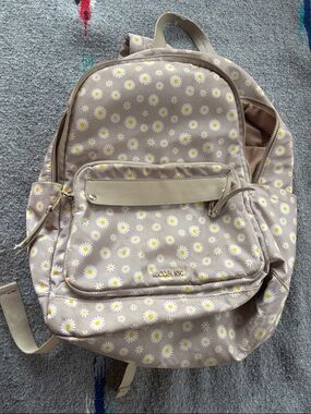 Daisy Print Beige Backpack with Cream Accents